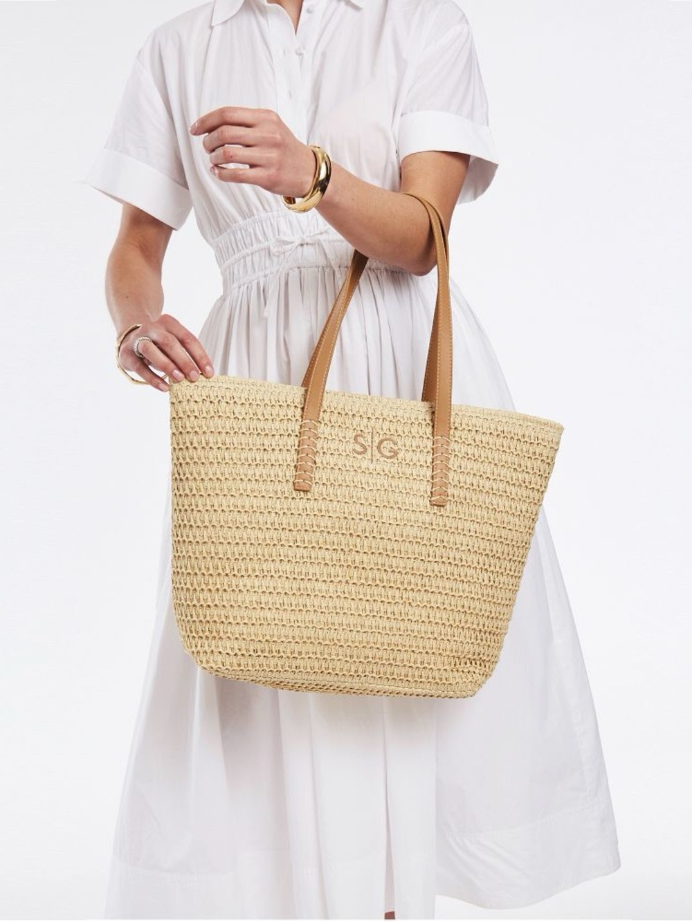 Mark & Graham Stinson Straw Zip-Top Tote with Tan Leather Handles - Picture 4 of 4